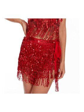 Sequin Fringe Hip Skirt Tassel Wrap Mini Belly Dance Rave Festival Outfit